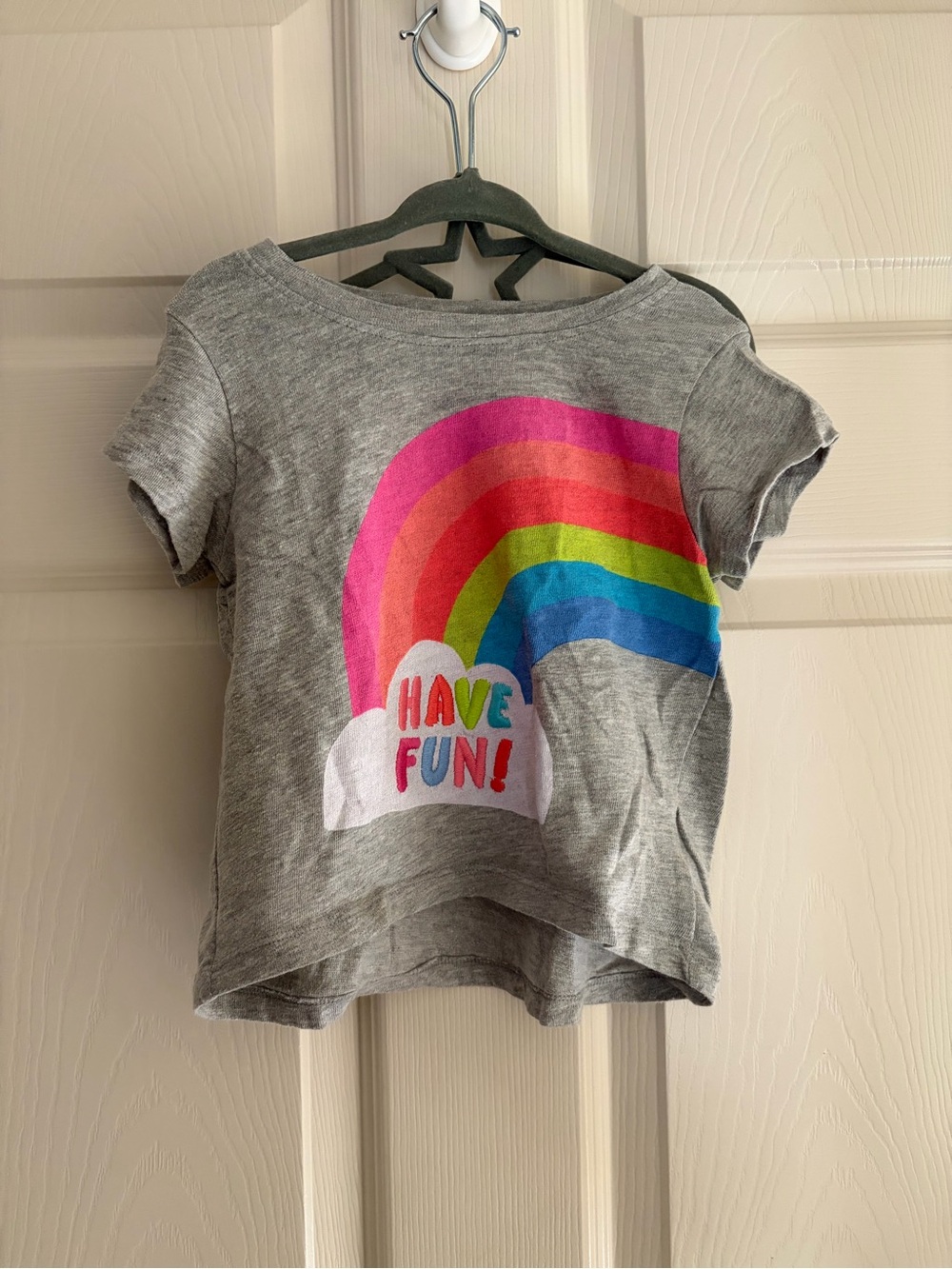Hatley Gray Tee with Pink-Red-Orange-Yellow-Green-Blue Rainbow